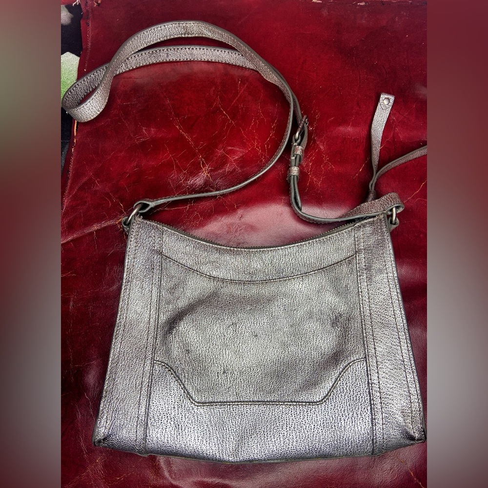 Silver Metallic Leather Frye Purse Crossbody Shoulder Bag